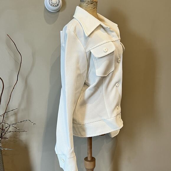 Vintage 70s Blazer Women Small White Handmade Ribbed Polyester‎ Coastal Nautical - Picture 6 of 11